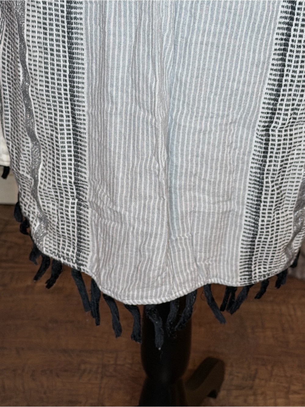 LOFT White and Black Striped Swim Coverup with Tassels - Picture 3 of 8